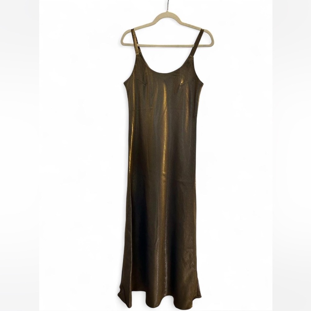 Judith Hart Metallic Brown Vintage Slip Dress (1970s–1980s) – Size M